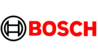 Schwarzes kreisförmiges Symbol und roter Schriftzug der Marke Bosch auf weißem Hintergrund
